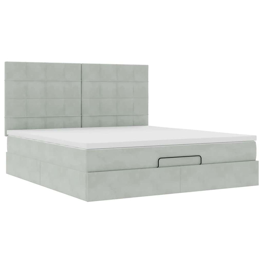 Ottoman bed met matrassen en LED's 160x200cm fluweel lichtgrijs