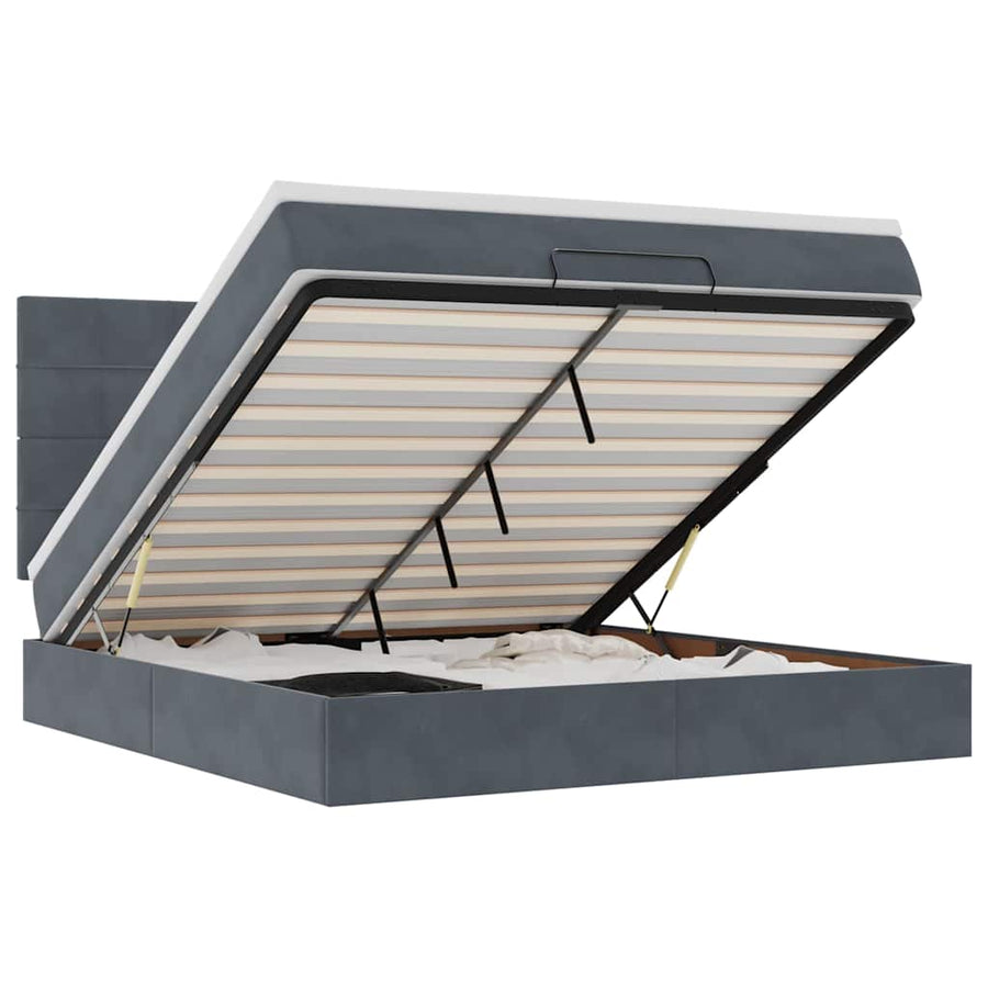 Ottoman Bed Met Matrassen En Led's 160X200Cm Fluweel 160 x 200 cm Donkergrijs