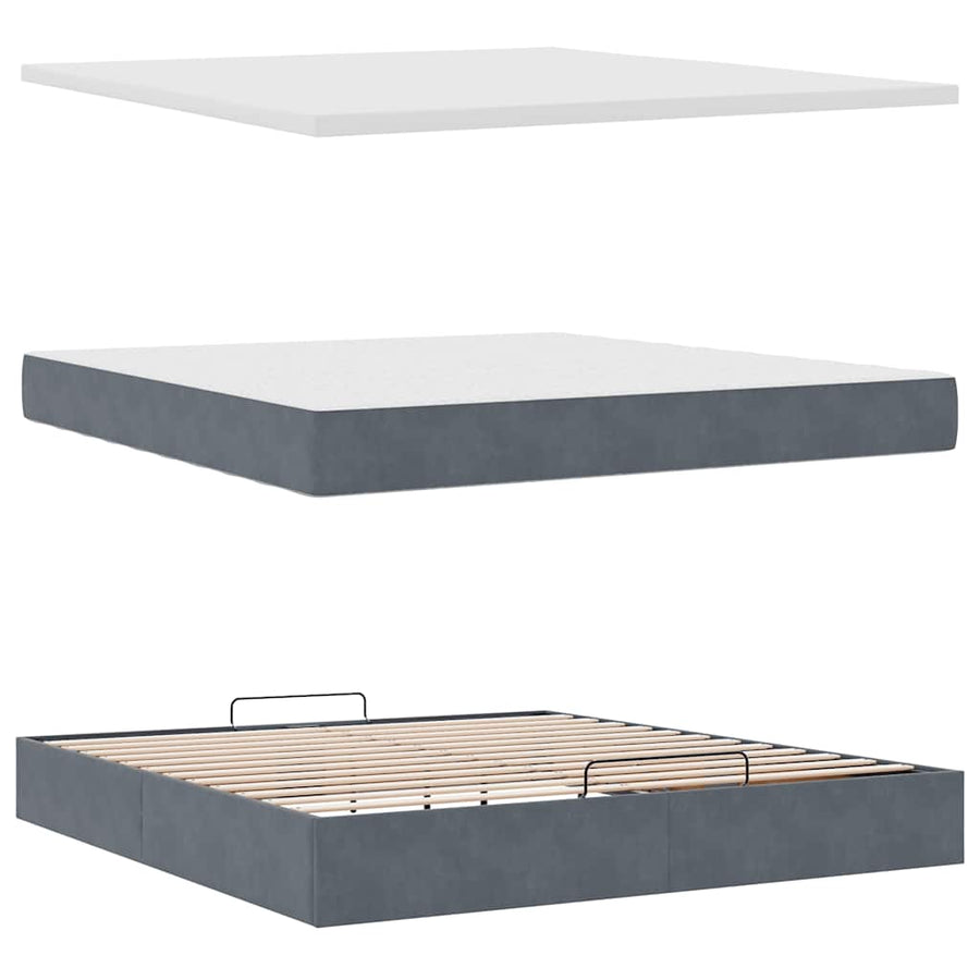 Ottoman Bed Met Matrassen En Led's 160X200Cm Fluweel 160 x 200 cm Donkergrijs