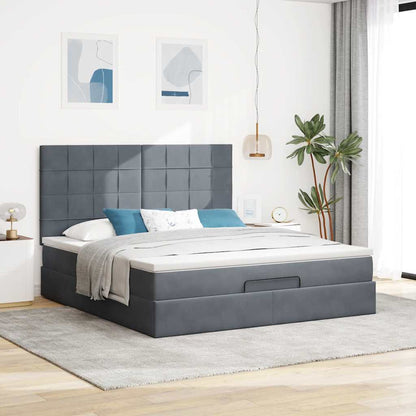 Ottoman Bed Met Matrassen En Led's 160X200Cm Fluweel 160 x 200 cm Donkergrijs