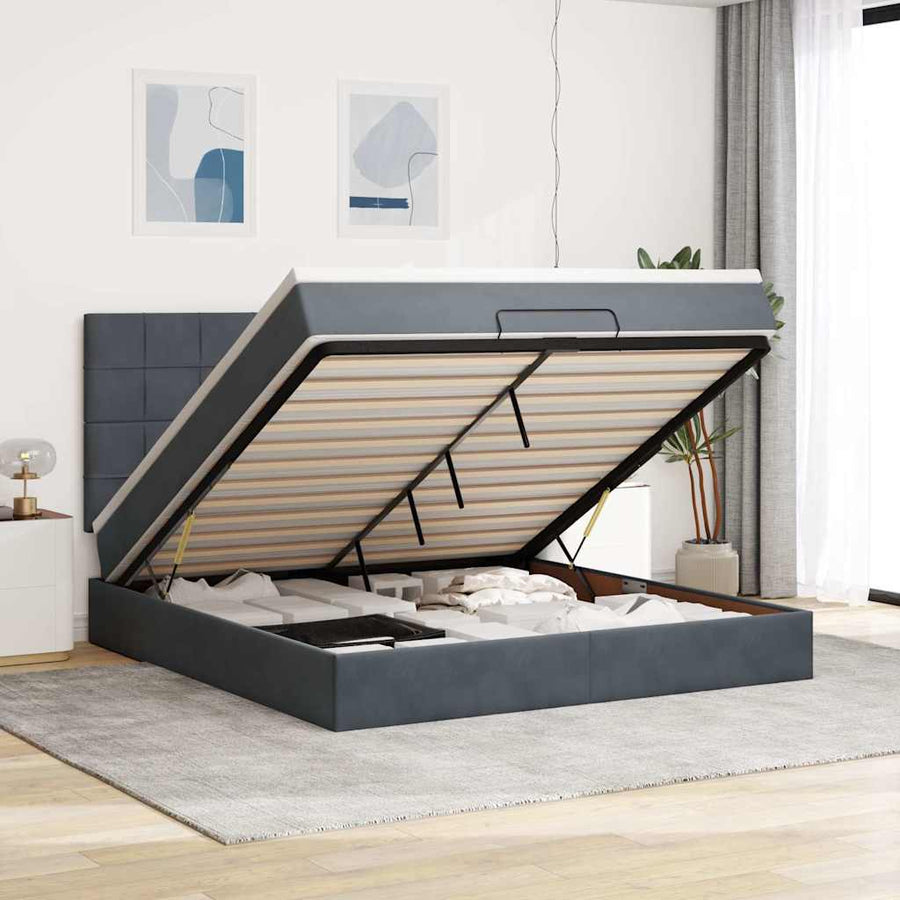 Ottoman Bed Met Matrassen En Led's 160X200Cm Fluweel 160 x 200 cm Donkergrijs
