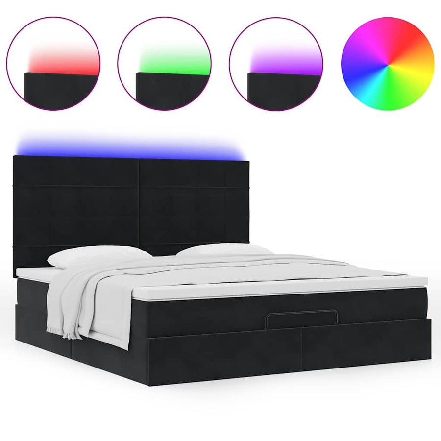 Ottoman bed met matrassen en LED's 160x200cm fluweel zwart