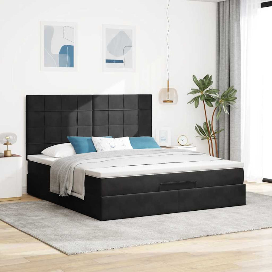 Ottoman bed met matrassen en LED's 160x200cm fluweel zwart