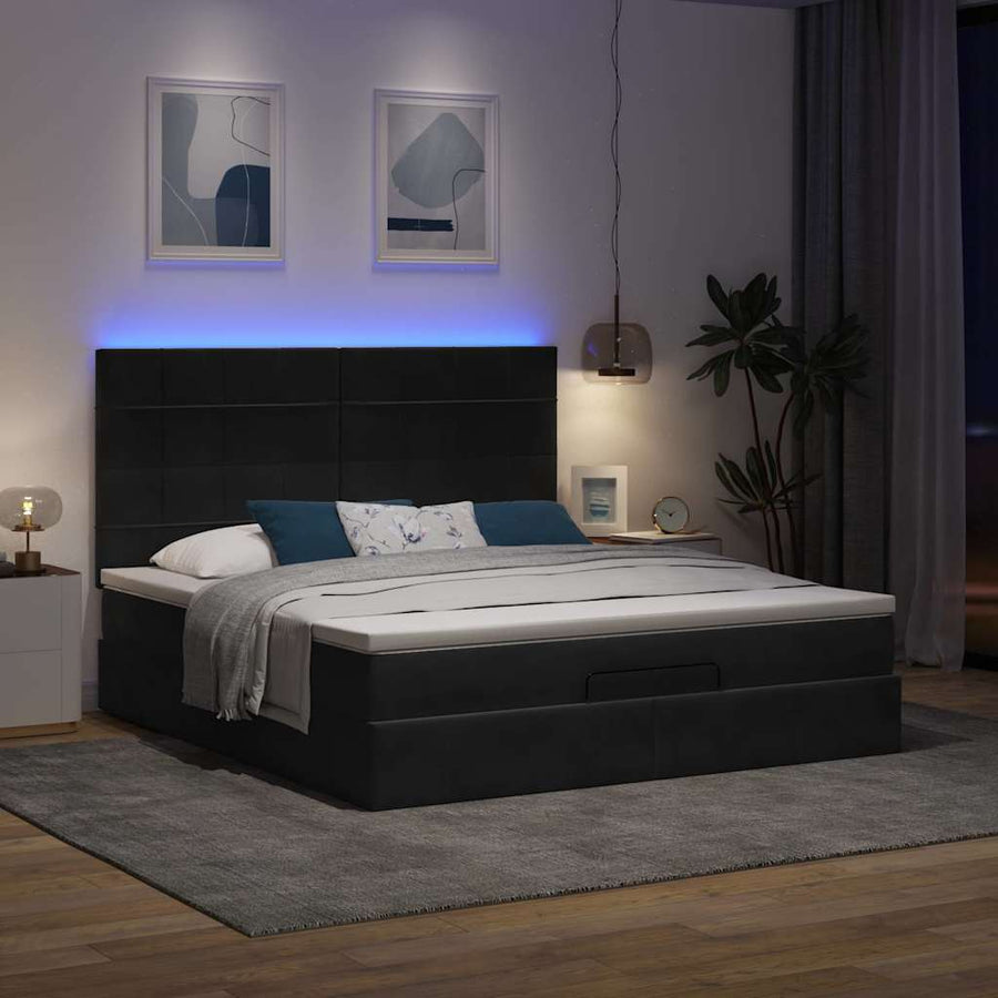 Ottoman bed met matrassen en LED's 160x200cm fluweel zwart