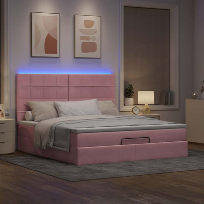 Ottoman bed met matrassen en LED's 160x200cm fluweel roze