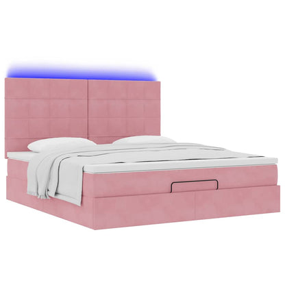 Ottoman bed met matrassen en LED's 160x200cm fluweel roze