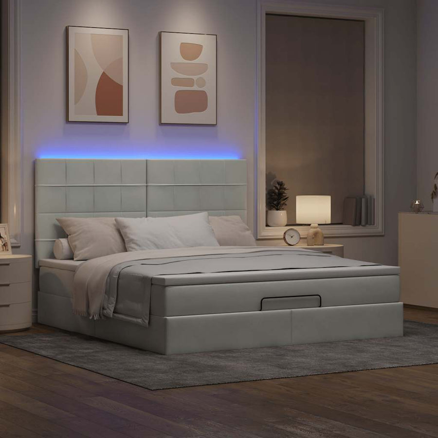 Ottoman bed met matrassen en LED's 180x200cm fluweel lichtgrijs