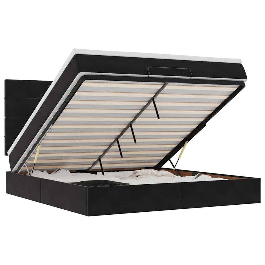 Ottoman Bed Met Matrassen En Led's 180X200Cm Fluweel 180 x 200 cm Zwart