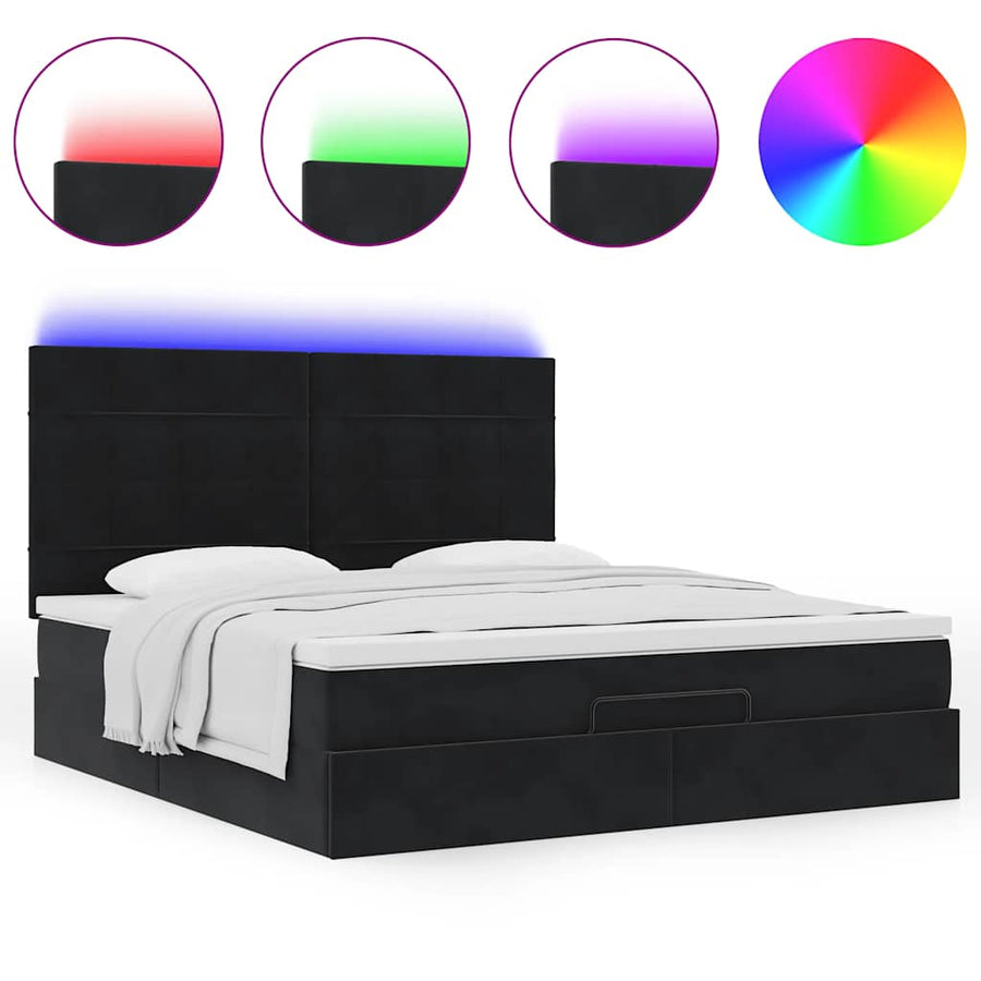 Ottoman Bed Met Matrassen En Led's 180X200Cm Fluweel 180 x 200 cm Zwart