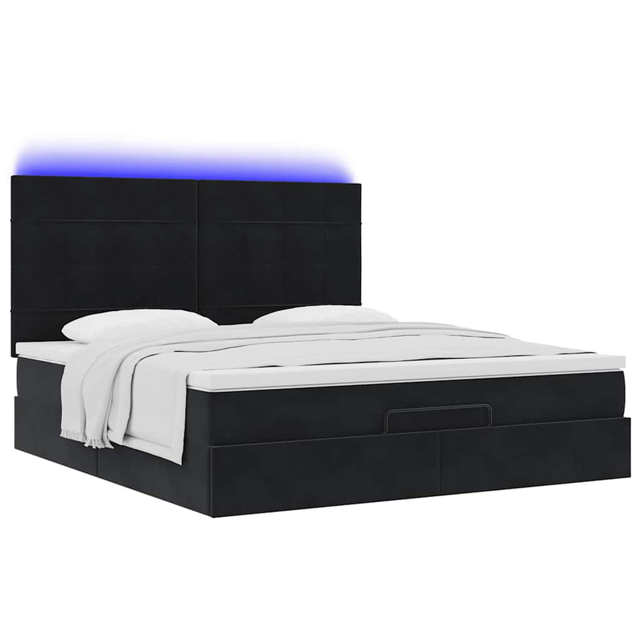 Ottoman Bed Met Matrassen En Led's 180X200Cm Fluweel 180 x 200 cm Zwart