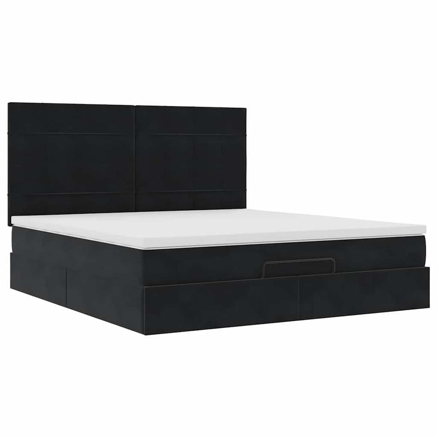 Ottoman Bed Met Matrassen En Led's 180X200Cm Fluweel 180 x 200 cm Zwart