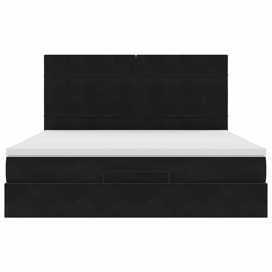 Ottoman Bed Met Matrassen En Led's 180X200Cm Fluweel 180 x 200 cm Zwart
