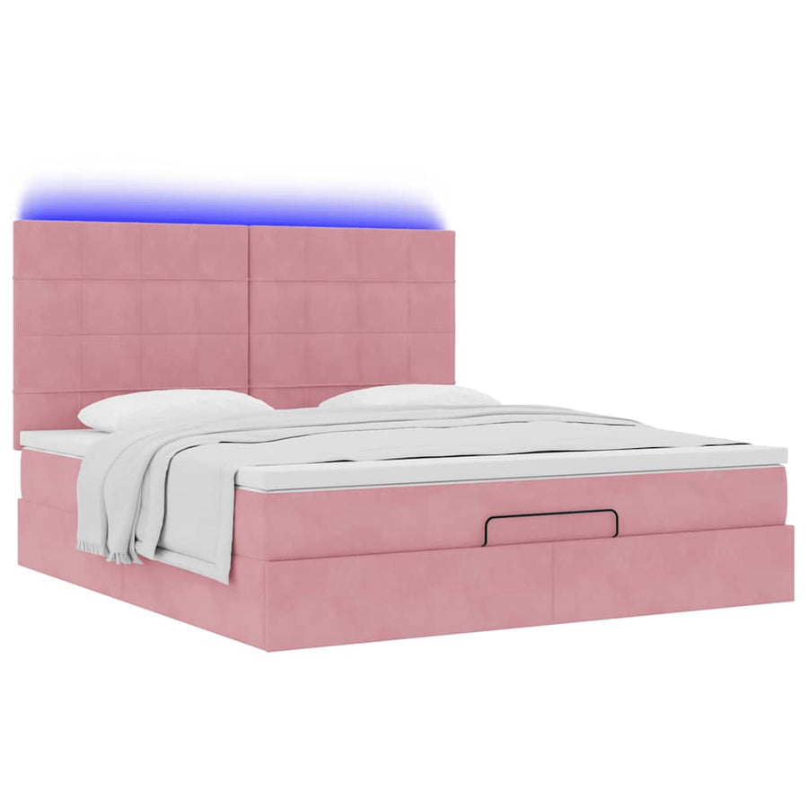 Ottoman bed met matrassen en LED's 180x200cm fluweel roze