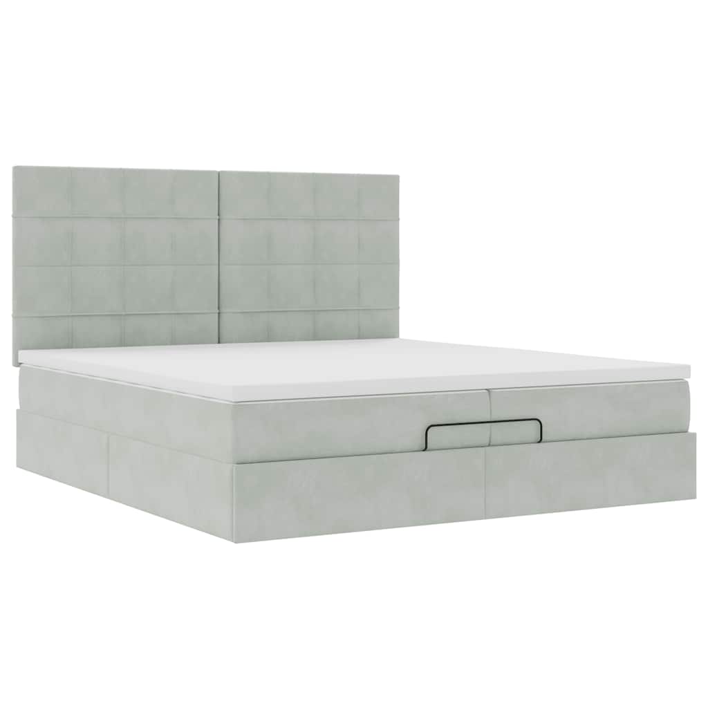 Ottoman bed met matrassen en LED's 200x200cm fluweel lichtgrijs