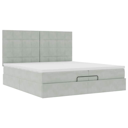 Ottoman bed met matrassen en LED's 200x200cm fluweel lichtgrijs