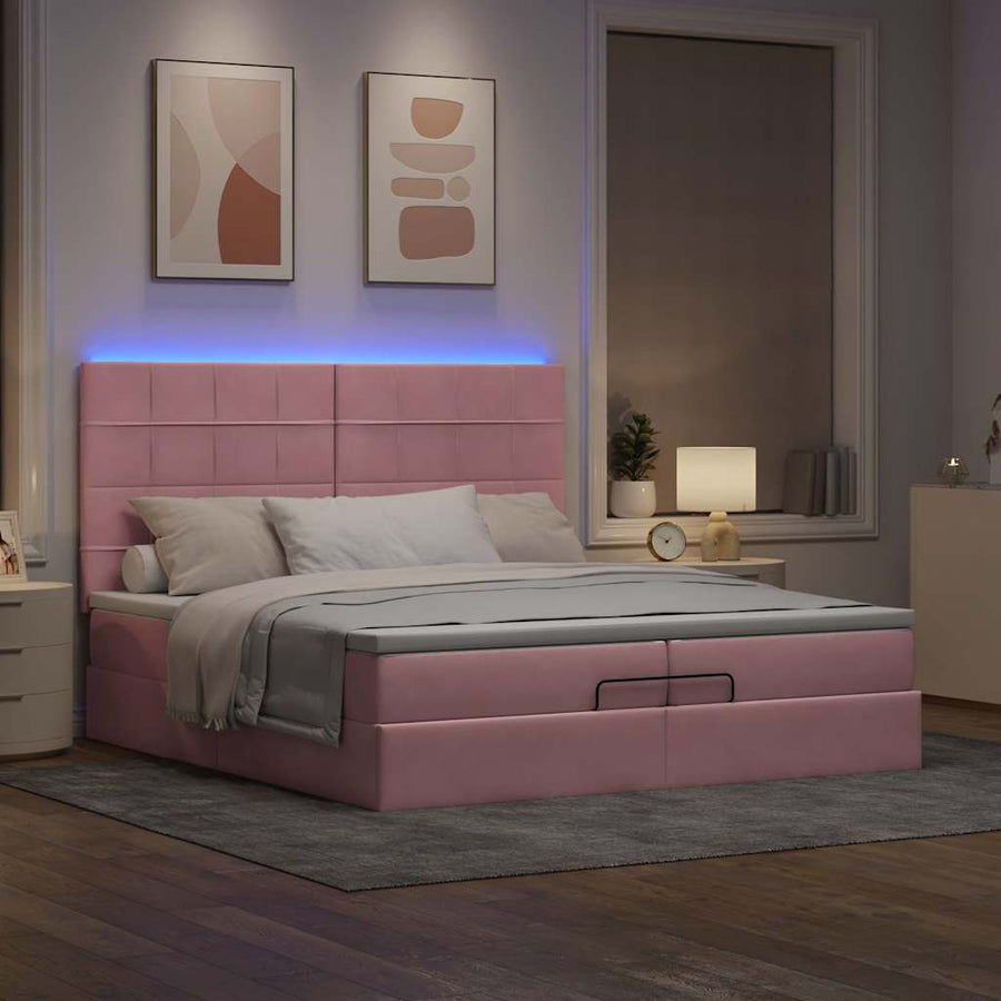 Ottoman bed met matrassen en LED's 200x200cm fluweel roze