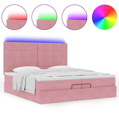 Ottoman bed met matrassen en LED's 200x200cm fluweel roze