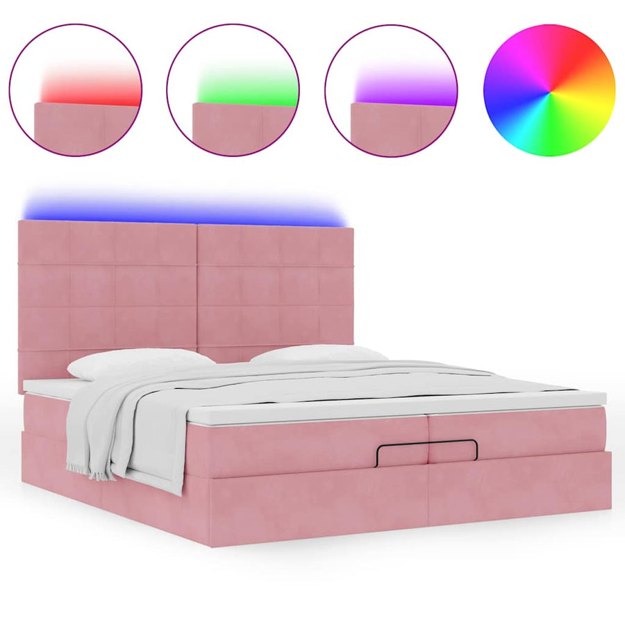 Ottoman bed met matrassen en LED's 200x200cm fluweel roze