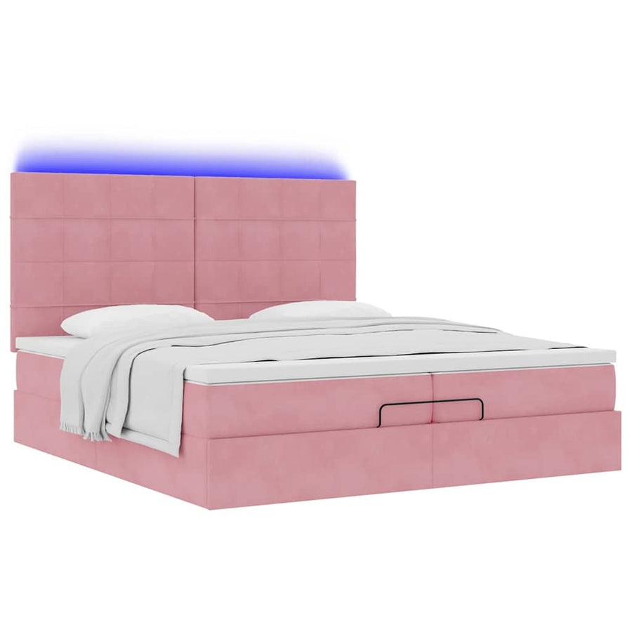 Ottoman bed met matrassen en LED's 200x200cm fluweel roze