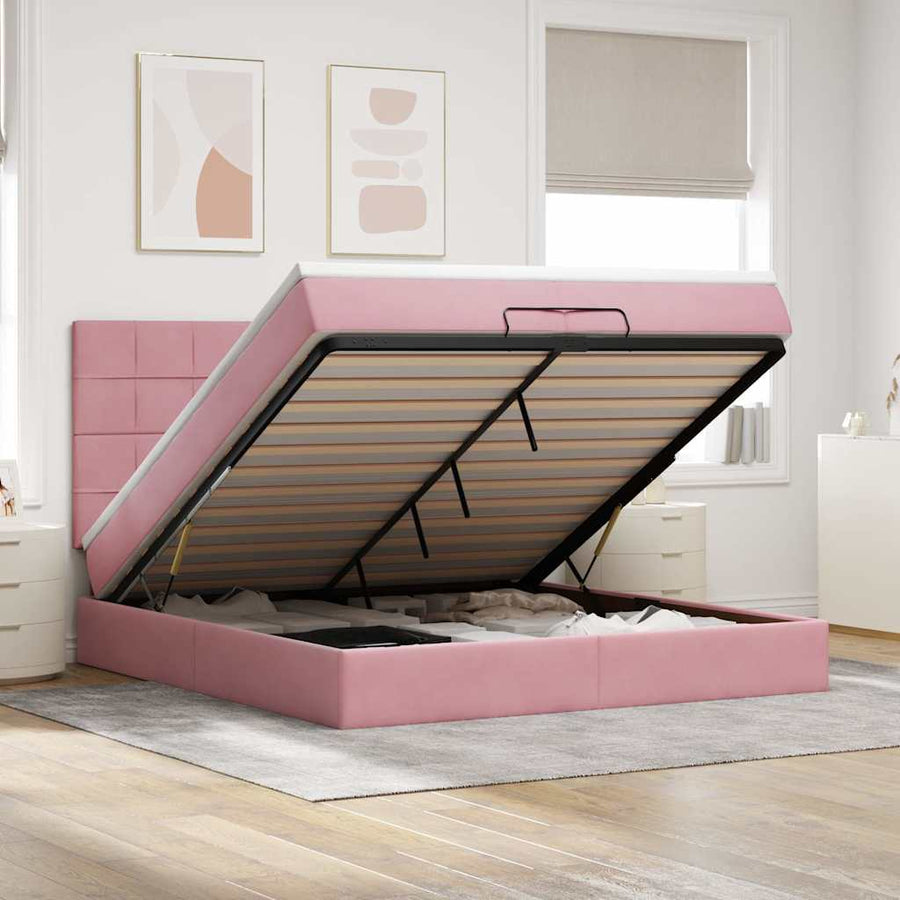 Ottoman bed met matrassen en LED's 200x200cm fluweel roze
