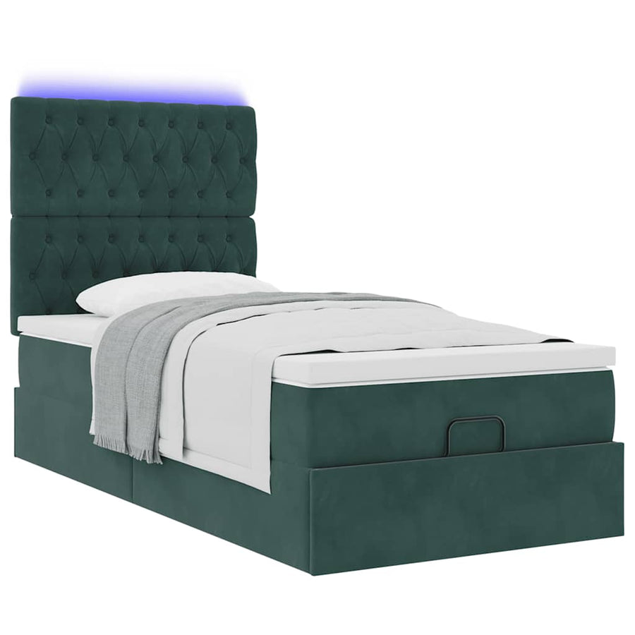 Ottoman bed met matrassen en LED's 80x200cm fluweel donkergroen