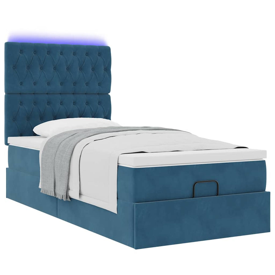 Ottoman bed met matrassen en LED's 80x200cm fluweel donkerblauw