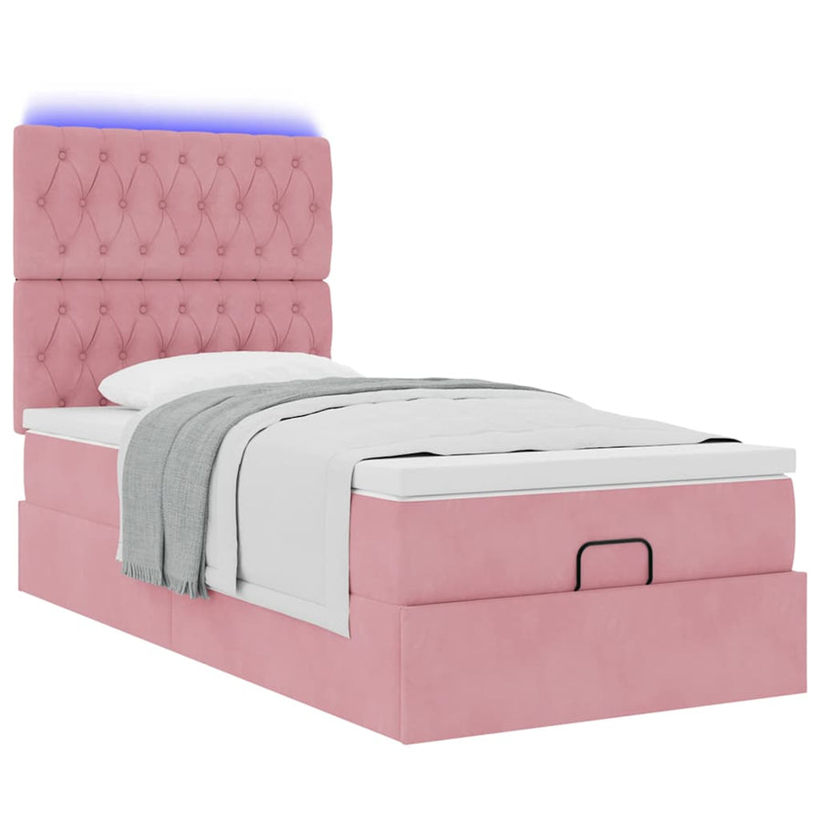 Ottoman bed met matrassen en LED's 80x200cm fluweel roze
