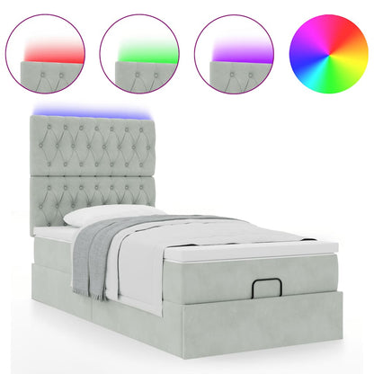 Ottoman bed met matrassen en LED's 90x190cm fluweel lichtgrijs