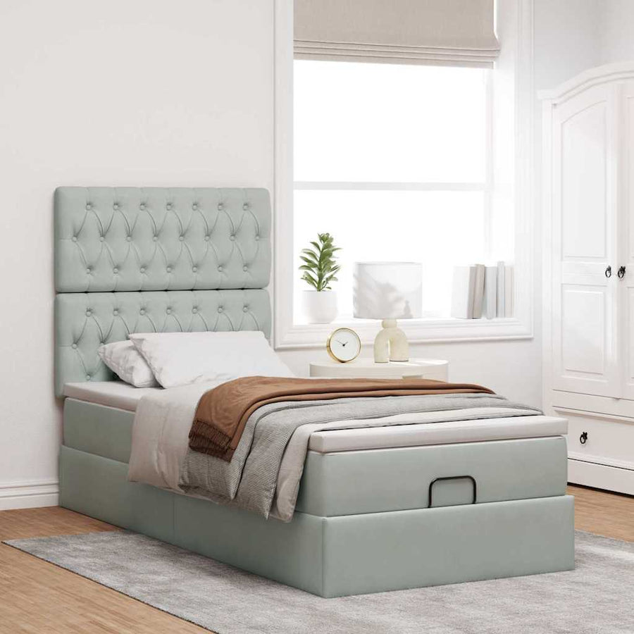 Ottoman bed met matrassen en LED's 90x190cm fluweel lichtgrijs