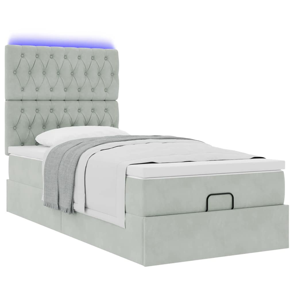 Ottoman bed met matrassen en LED's 90x190cm fluweel lichtgrijs