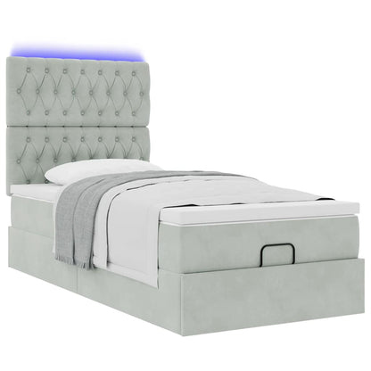 Ottoman bed met matrassen en LED's 90x190cm fluweel lichtgrijs