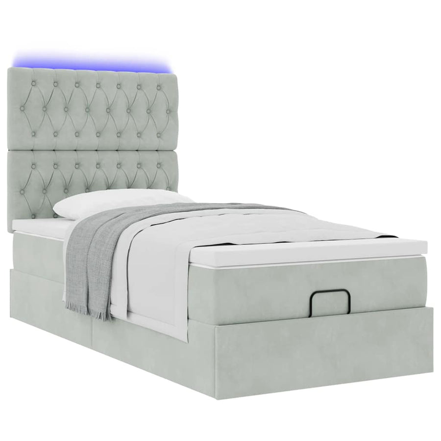 Ottoman bed met matrassen en LED's 90x190cm fluweel lichtgrijs