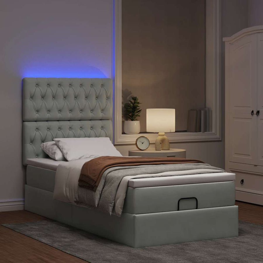Ottoman bed met matrassen en LED's 90x190cm fluweel lichtgrijs