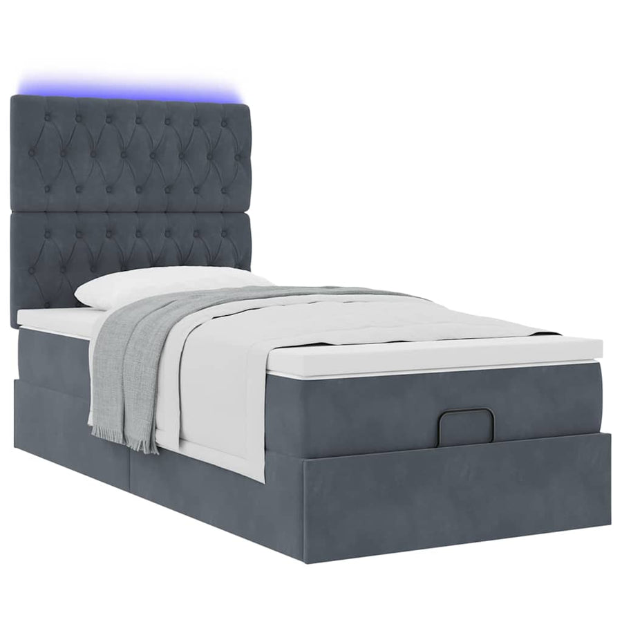 Ottoman bed met matrassen en LED's 90x190cm fluweel donkergrijs