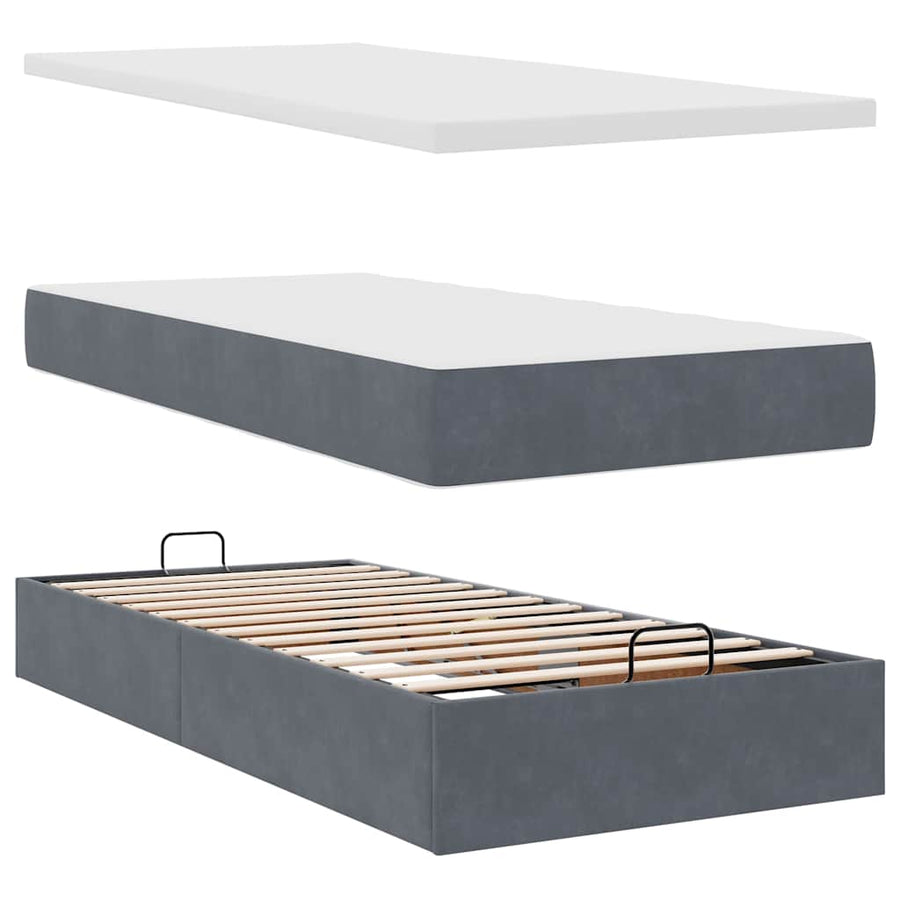 Ottoman bed met matrassen en LED's 90x190cm fluweel donkergrijs