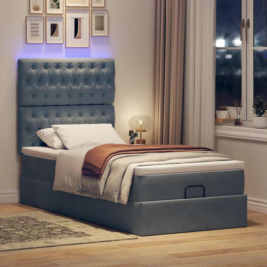 Ottoman bed met matrassen en LED's 90x190cm fluweel donkergrijs