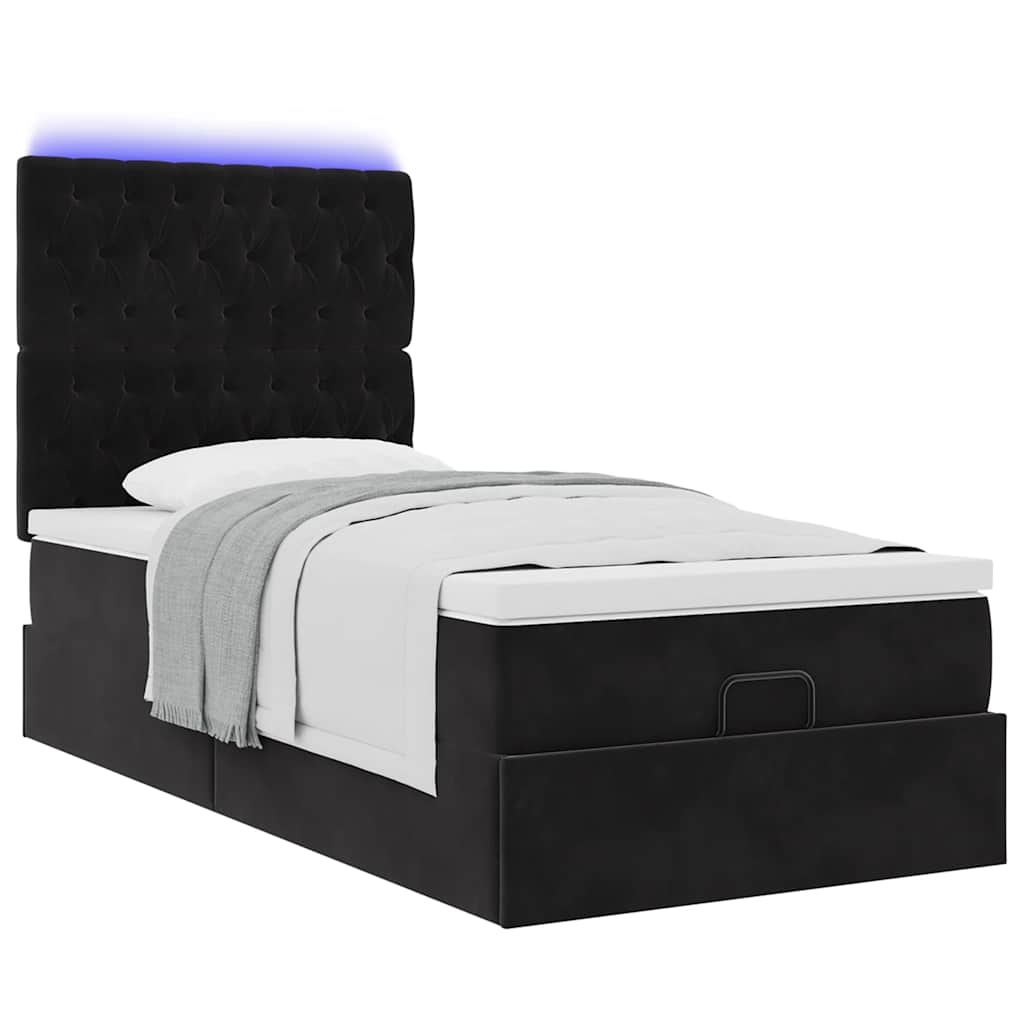 Ottoman bed met matrassen en LED's 90x190cm fluweel zwart
