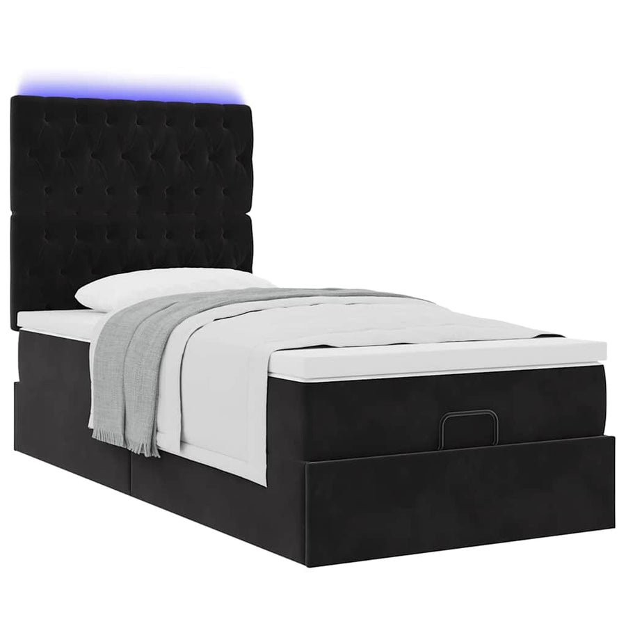 Ottoman bed met matrassen en LED's 90x190cm fluweel zwart