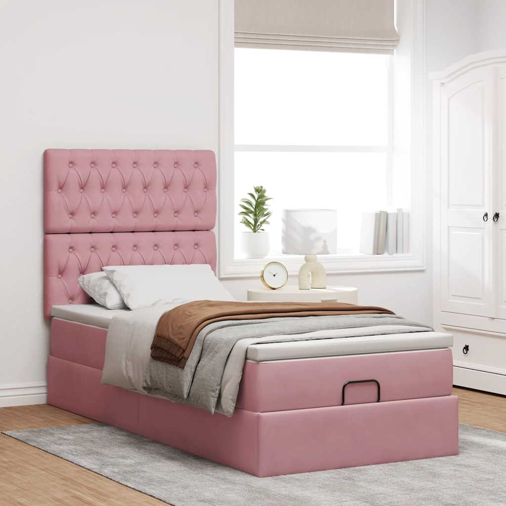 Ottoman bed met matrassen en LED's 90x190cm fluweel roze