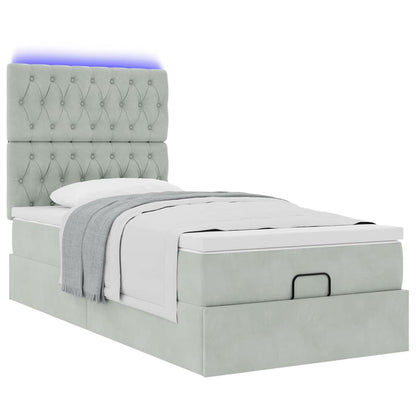 Ottoman bed met matrassen en LED's 90x200cm fluweel lichtgrijs