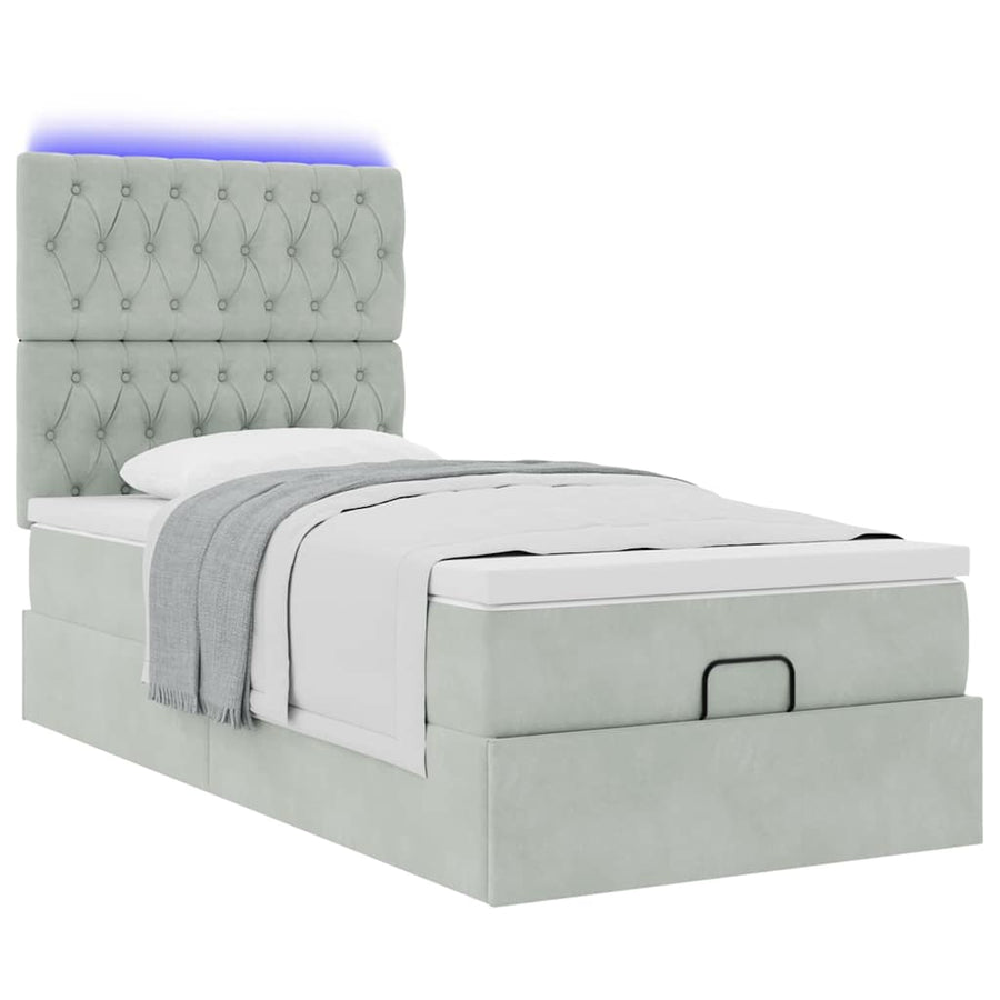 Ottoman bed met matrassen en LED's 90x200cm fluweel lichtgrijs