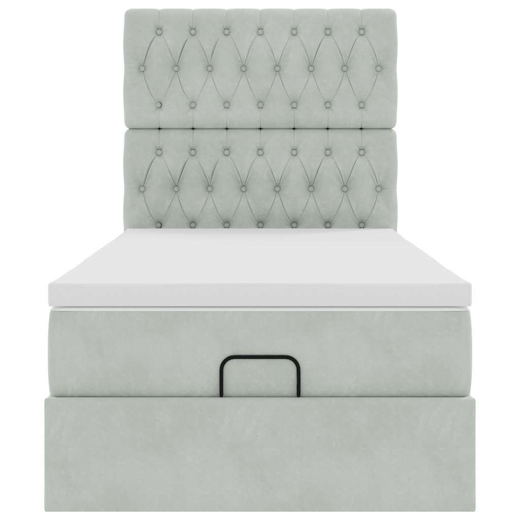 Ottoman bed met matrassen en LED's 90x200cm fluweel lichtgrijs