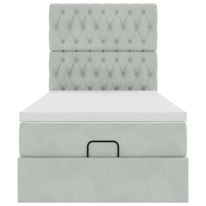 Ottoman bed met matrassen en LED's 90x200cm fluweel lichtgrijs