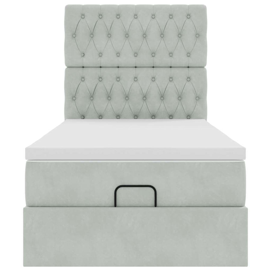 Ottoman bed met matrassen en LED's 90x200cm fluweel lichtgrijs