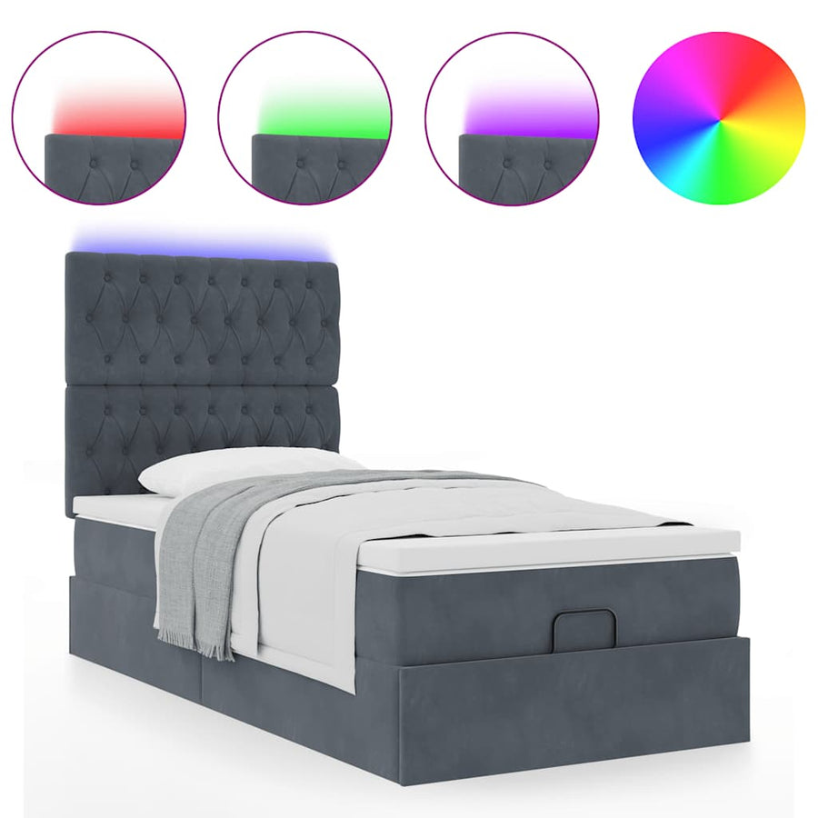 Ottoman bed met matrassen en LED's 90x200cm fluweel donkergrijs