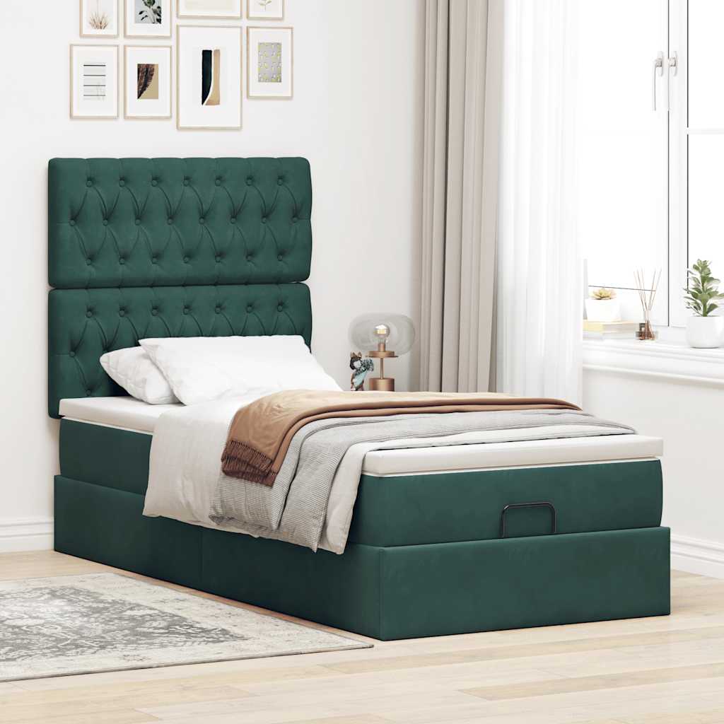 Ottoman bed met matrassen en LED's 90x200cm fluweel donkergroen