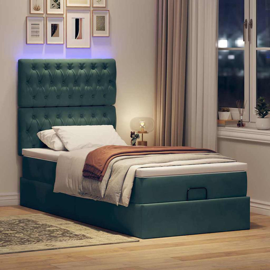 Ottoman bed met matrassen en LED's 90x200cm fluweel donkergroen