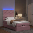 Ottoman bed with mattresses and LEDs 90x200cm velvet pink
