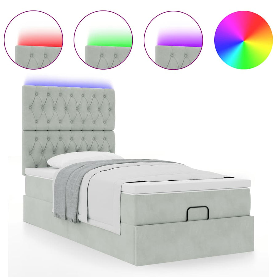 Ottoman bed met matrassen en LED's 100x200cm fluweel lichtgrijs