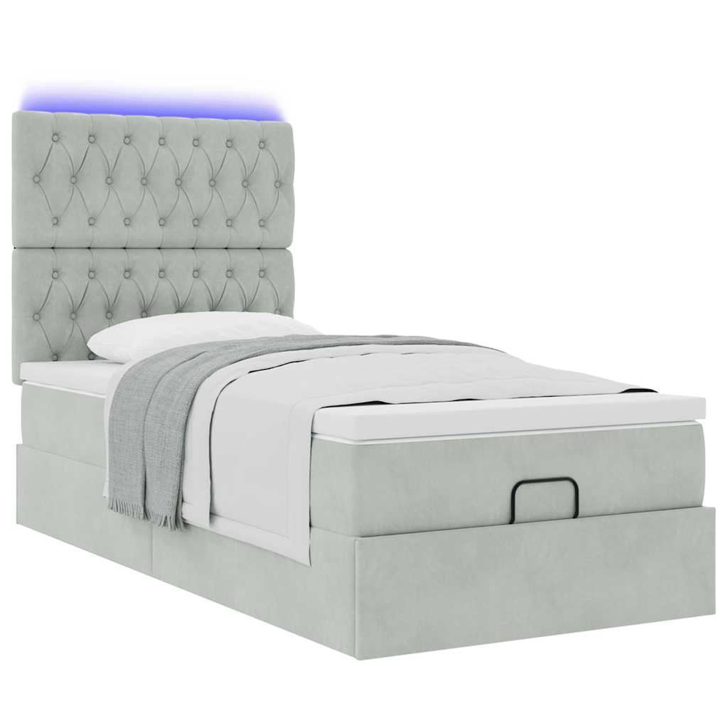 Ottoman bed met matrassen en LED's 100x200cm fluweel lichtgrijs